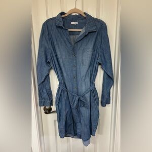 Sonoma 100% Cotton Long Sleeve Belted Button Down Chambray Dress Size XL EUC